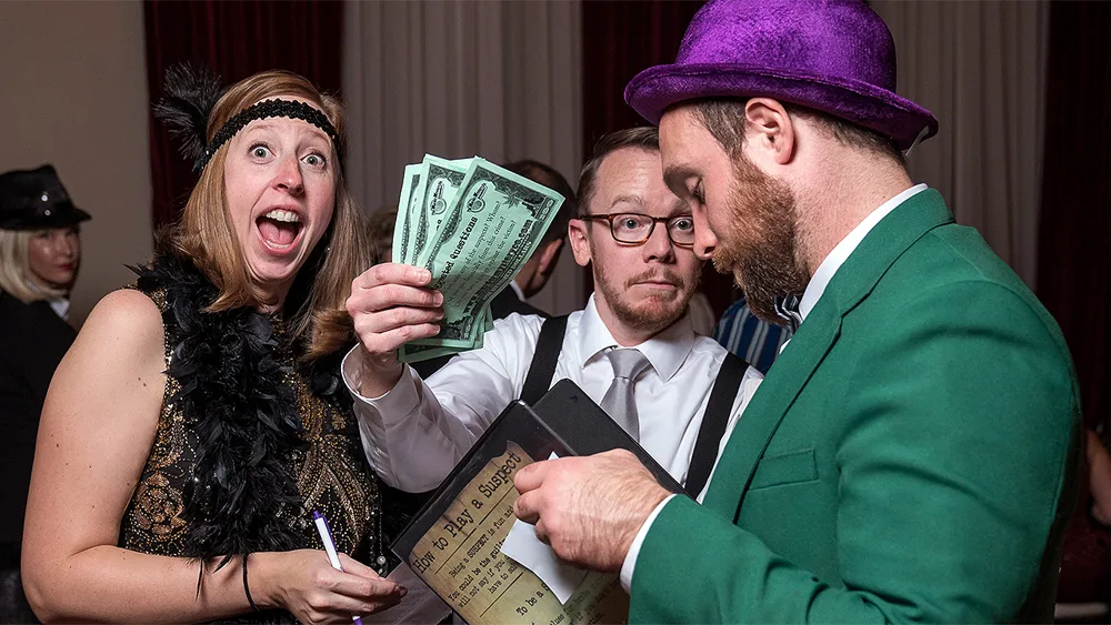 Guests enjoying a New Jersey murder mystery party